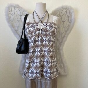 Indie Boho Grunge  Geometric Print Halter Neck Tank Top Earthy Beachy Floral Y2K